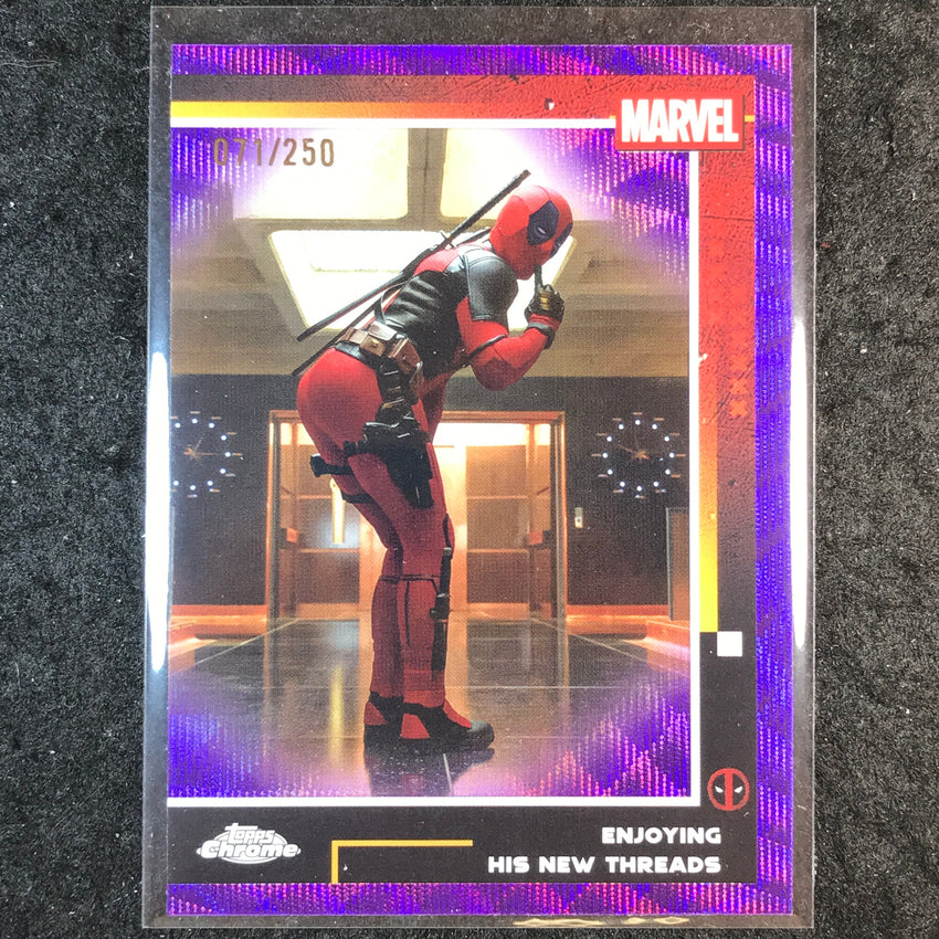 2025 Topps Chrome Deadpool ENJOYING HIS NEW THREADS Purple Wave /250 #59