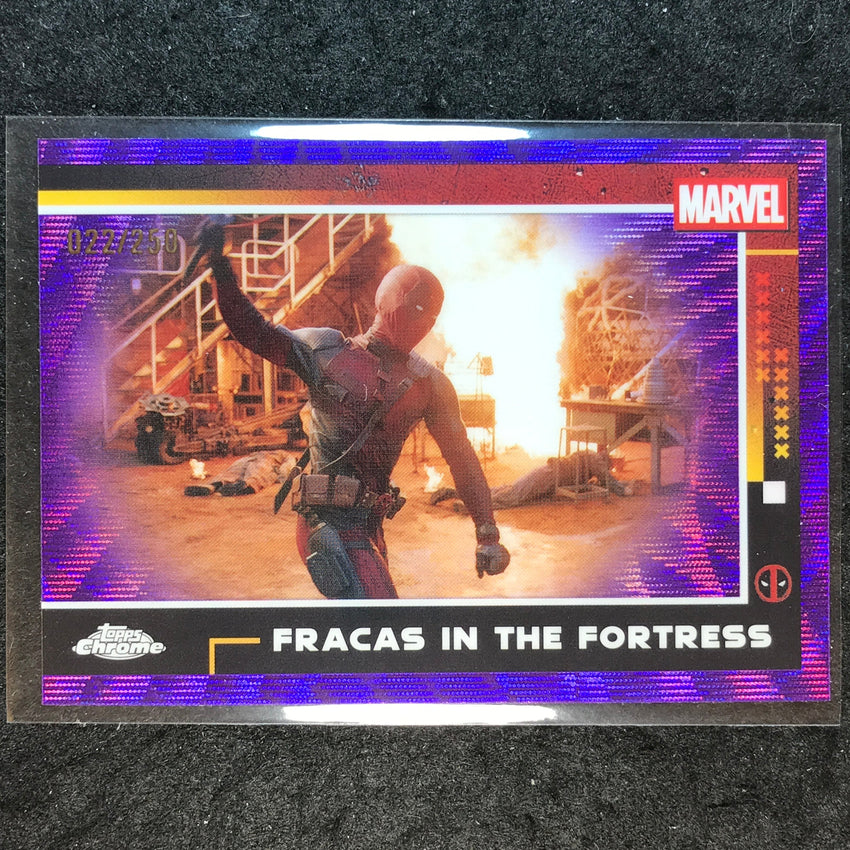 2025 Topps Chrome Deadpool FRACAS IN THE FORTRESS Purple Wave /250 #79