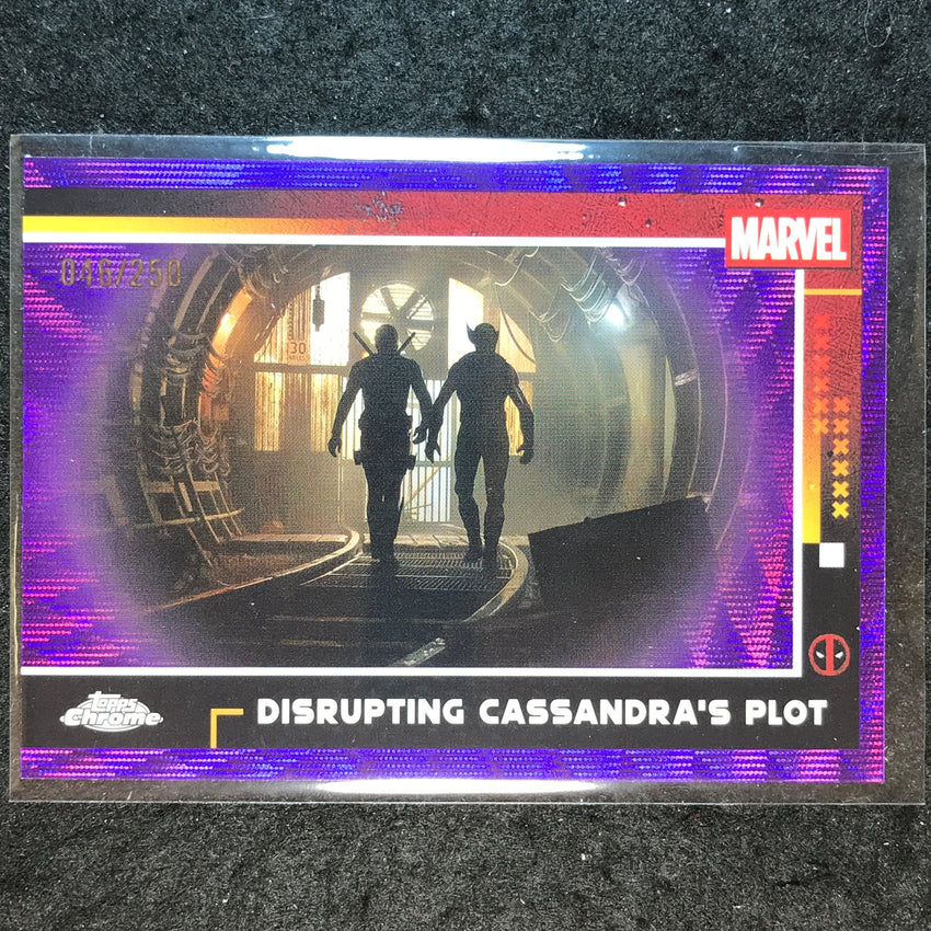 2025 Topps Chrome Deadpool DISRUPTING CASSANDRA'S PLOT Purple Wave /250 #100