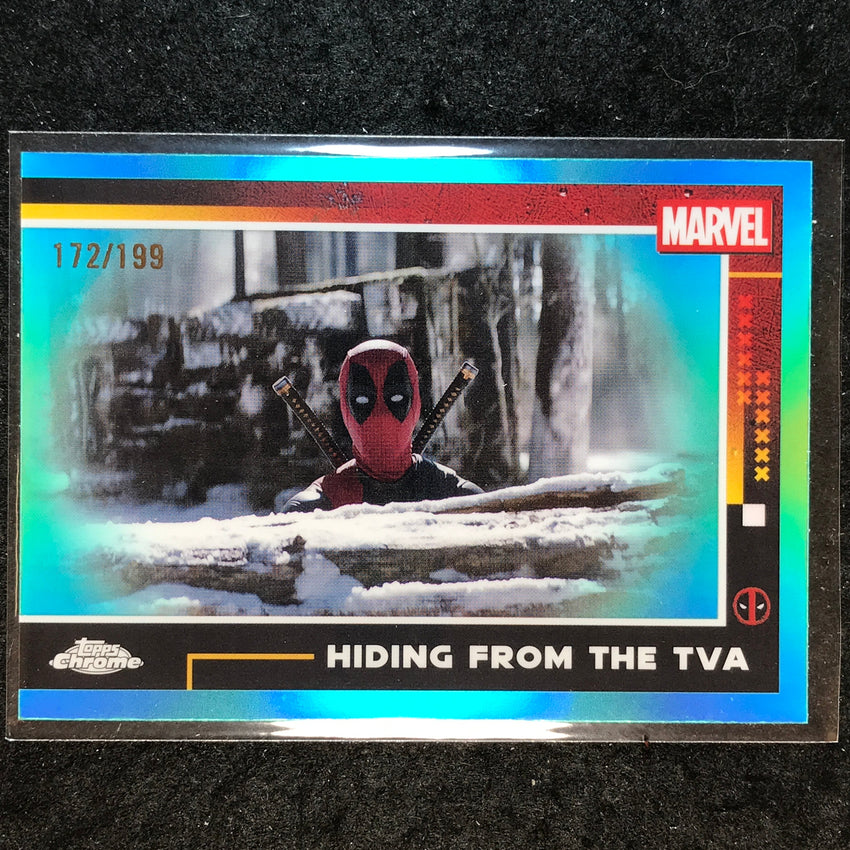 2025 Topps Chrome Deadpool HIDING FROM THE TVA Aqua /199 #50