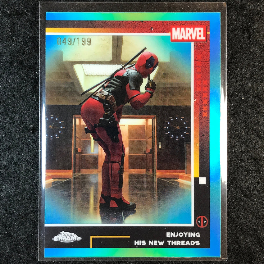2025 Topps Chrome Deadpool ENJOYING HIS NEW THREADS Aqua /199 #59