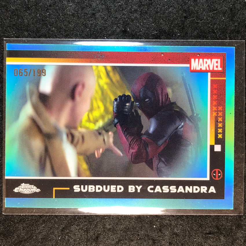 2025 Topps Chrome Deadpool SUBDUED BY CASSANDRA Aqua /199 #85
