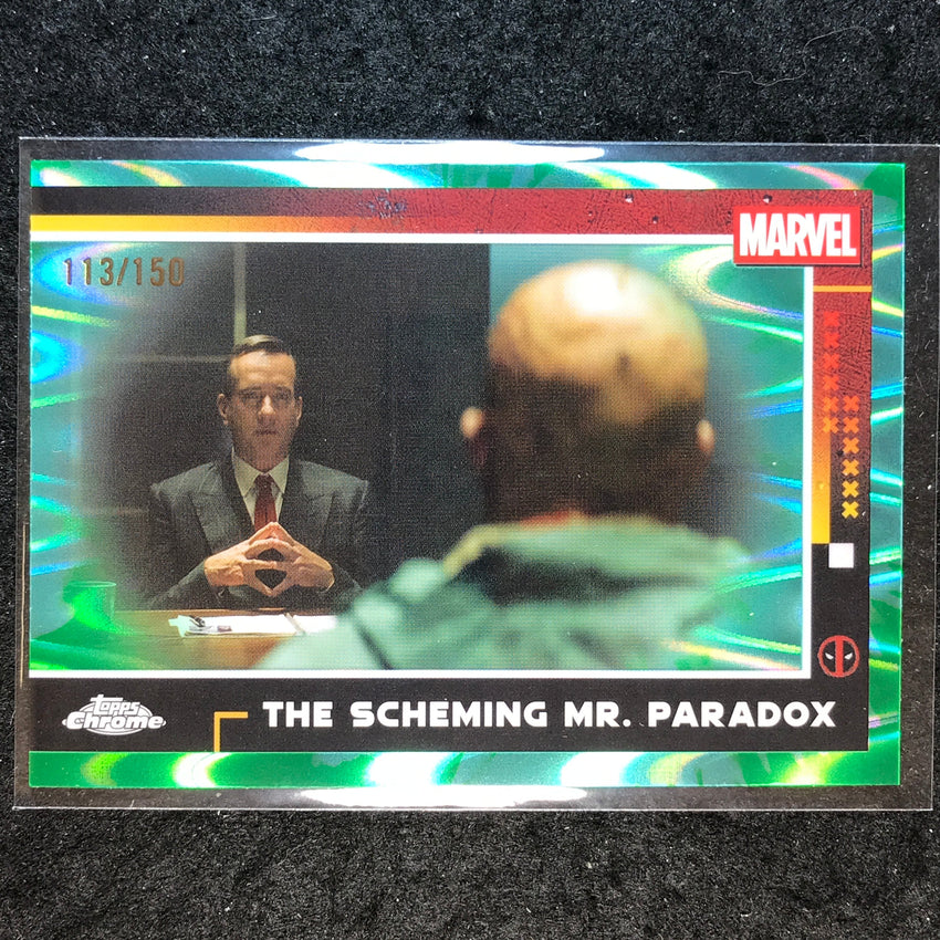 2025 Topps Chrome Deadpool THE SCHEMING MR. PARADOX Green Aqua RayWave /150 #56
