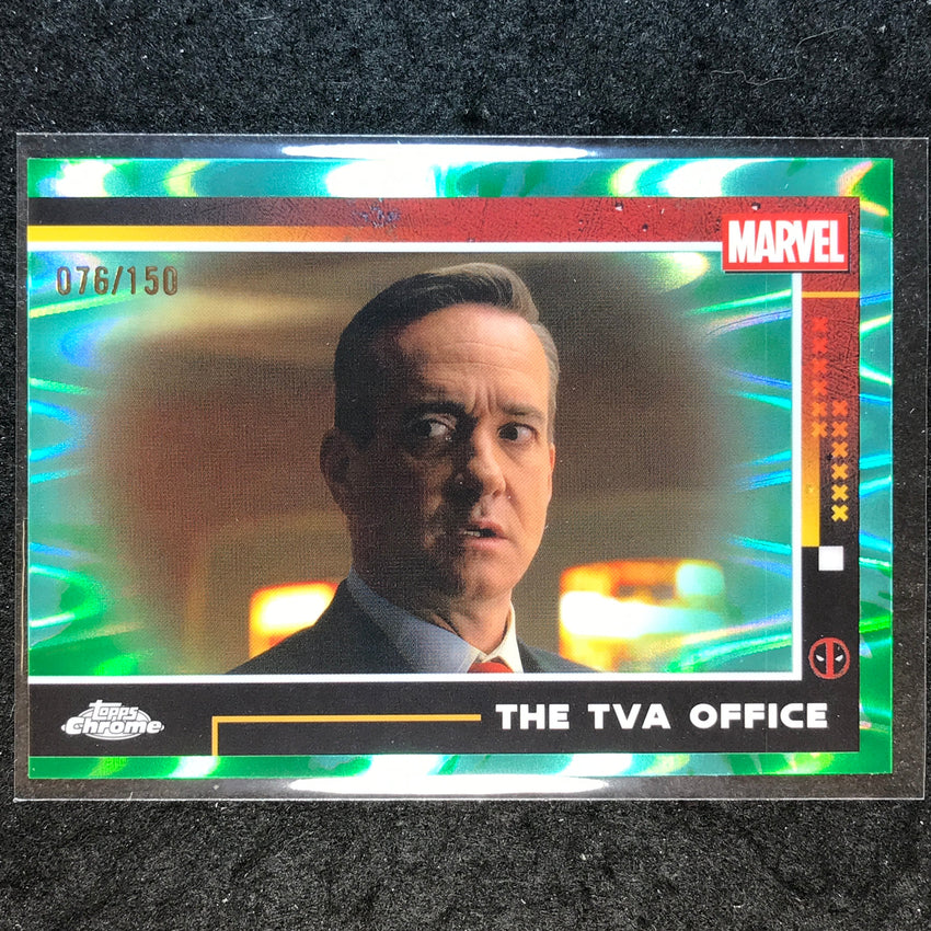 2025 Topps Chrome Deadpool THE TVA OFFICE Green Aqua RayWave /150 #57