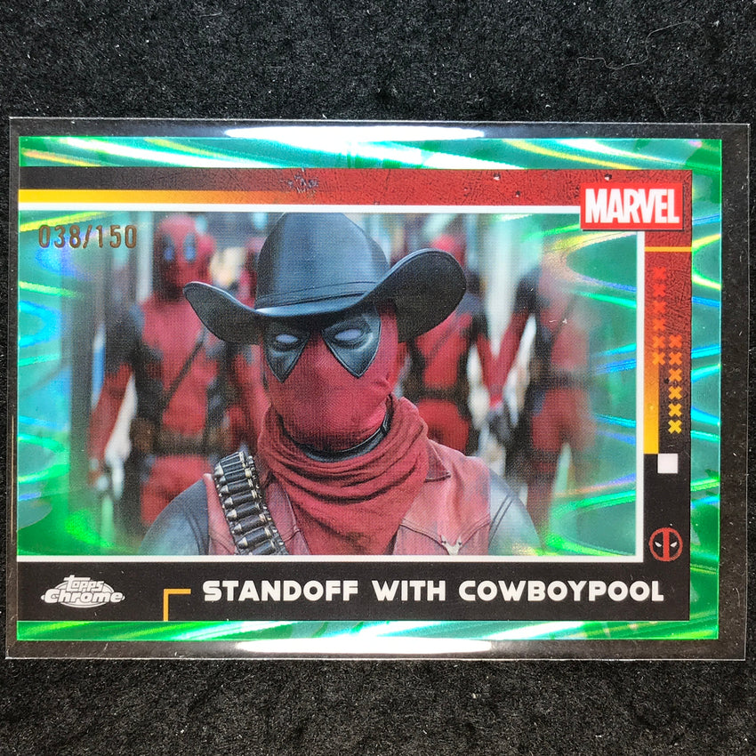 2025 Topps Chrome Deadpool STANDOFF WITH COWBOYPOOL Green Aqua RayWave /150 #93