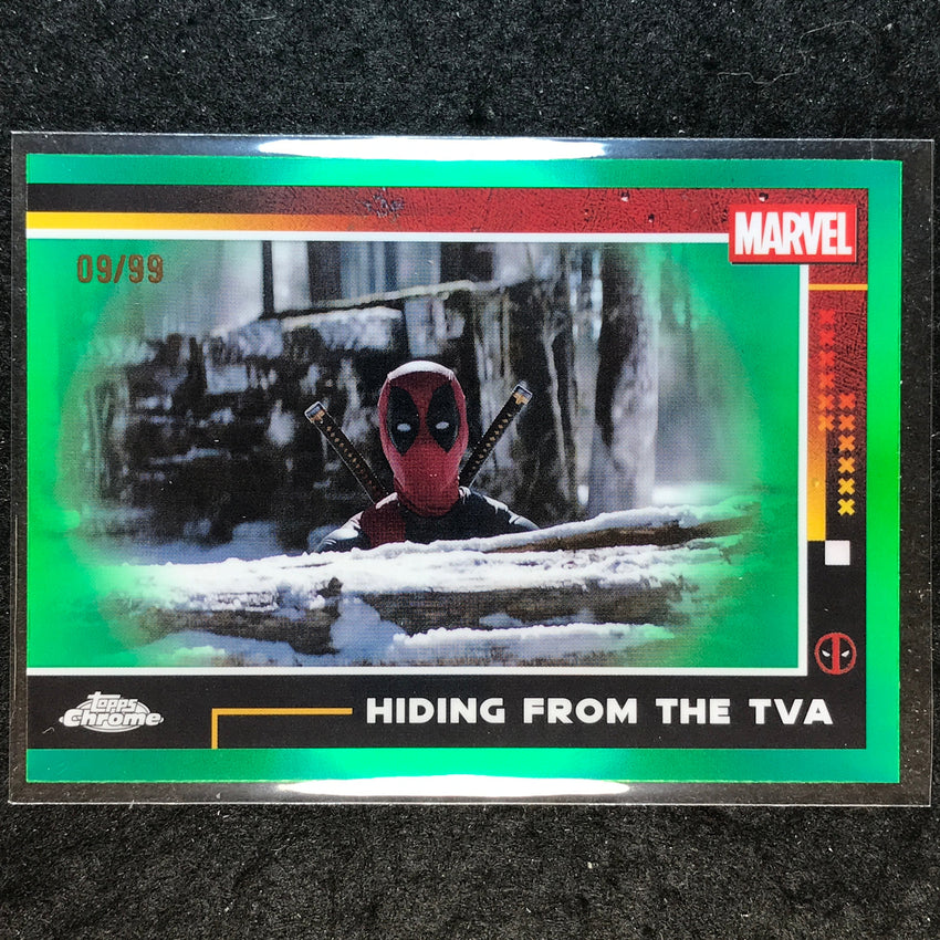2025 Topps Chrome Deadpool HIDING FROM THE TVA Green 9/99 #50