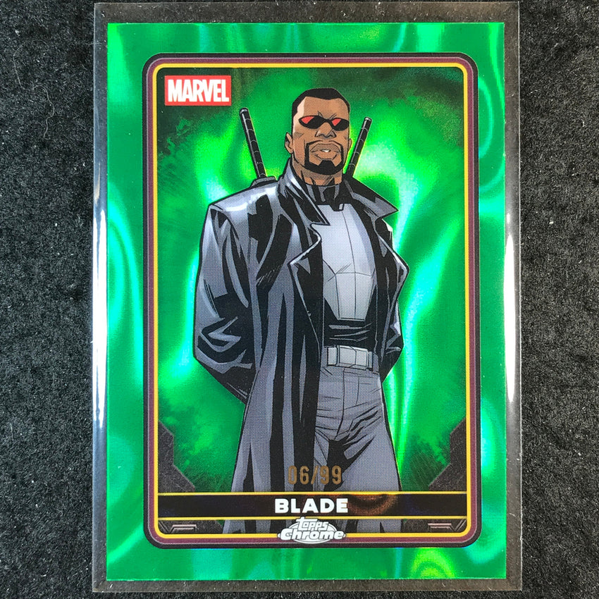 2025 Topps Chrome Deadpool BLADE Comic Accurate Green Lava 6/99 #18