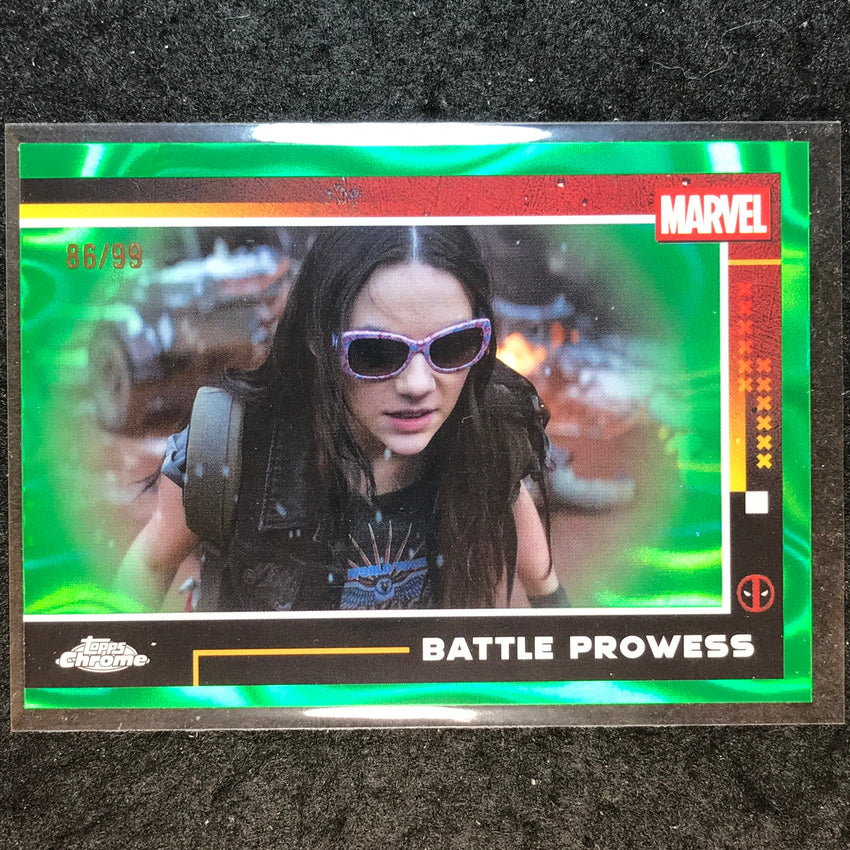 2025 Topps Chrome Deadpool BATTLE PROWESS Green Lava 86/99 #82