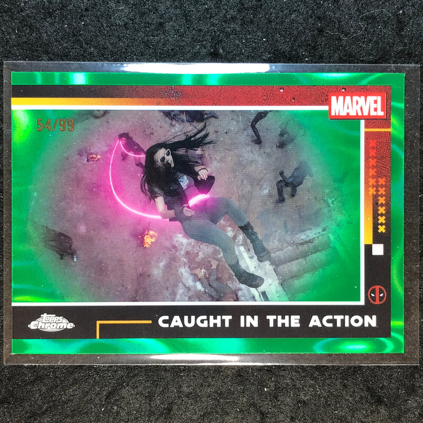 2025 Topps Chrome Deadpool CAUGHT IN THE ACTION Green Lava 54/99 #84