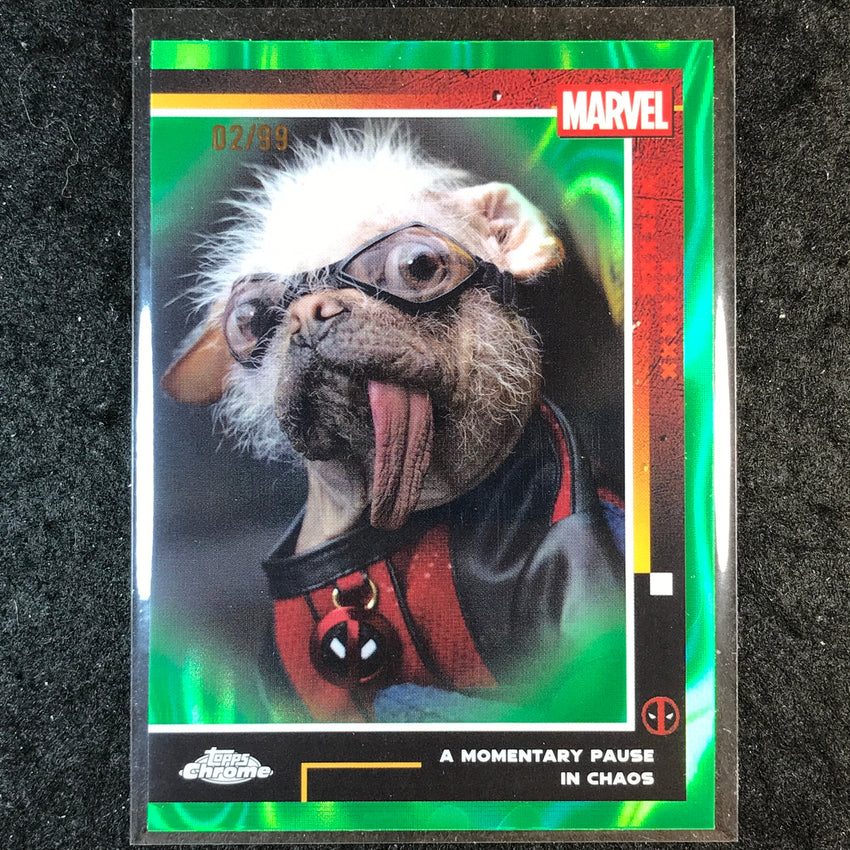 2025 Topps Chrome Deadpool A MOMENTARY PAUSE IN CHAOS Green Lava 2/99 #96