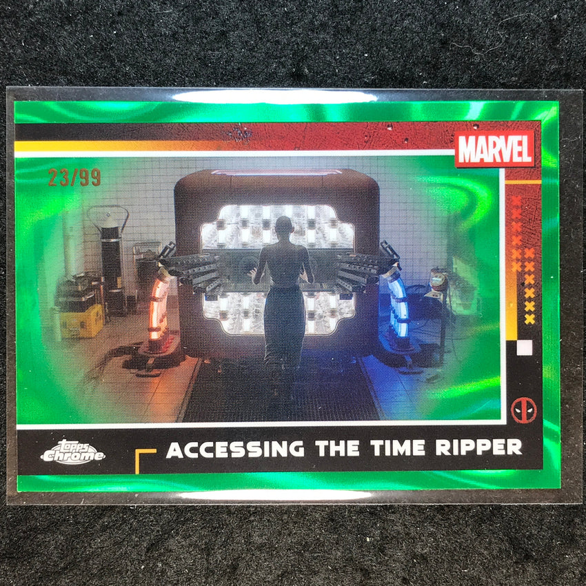 2025 Topps Chrome Deadpool ACCESSING THE TIME RIPPER Green Lava 23/99 #98