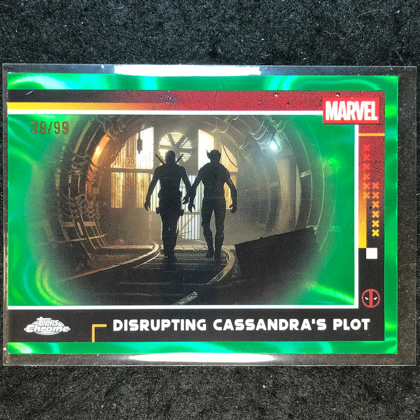 2025 Topps Chrome Deadpool DISRUPTING CASSANDRA'S PLOT Green Lava 39/99 #100
