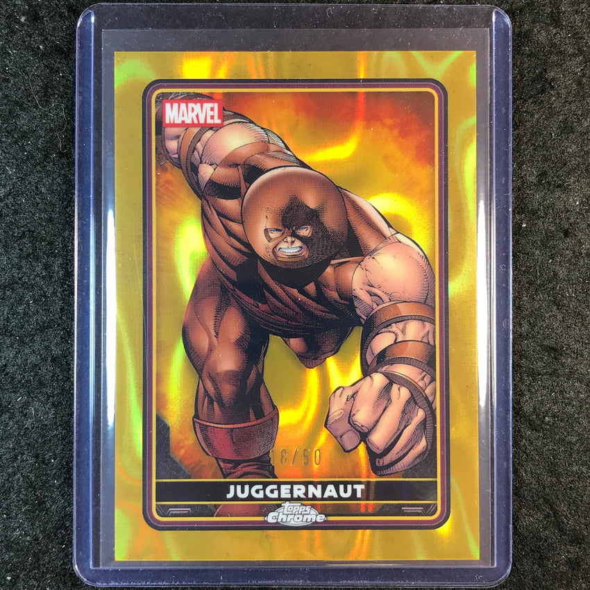 2025 Topps Chrome Deadpool JUGGERNAUT Comic Accurate Gold Lava 18/50 #9