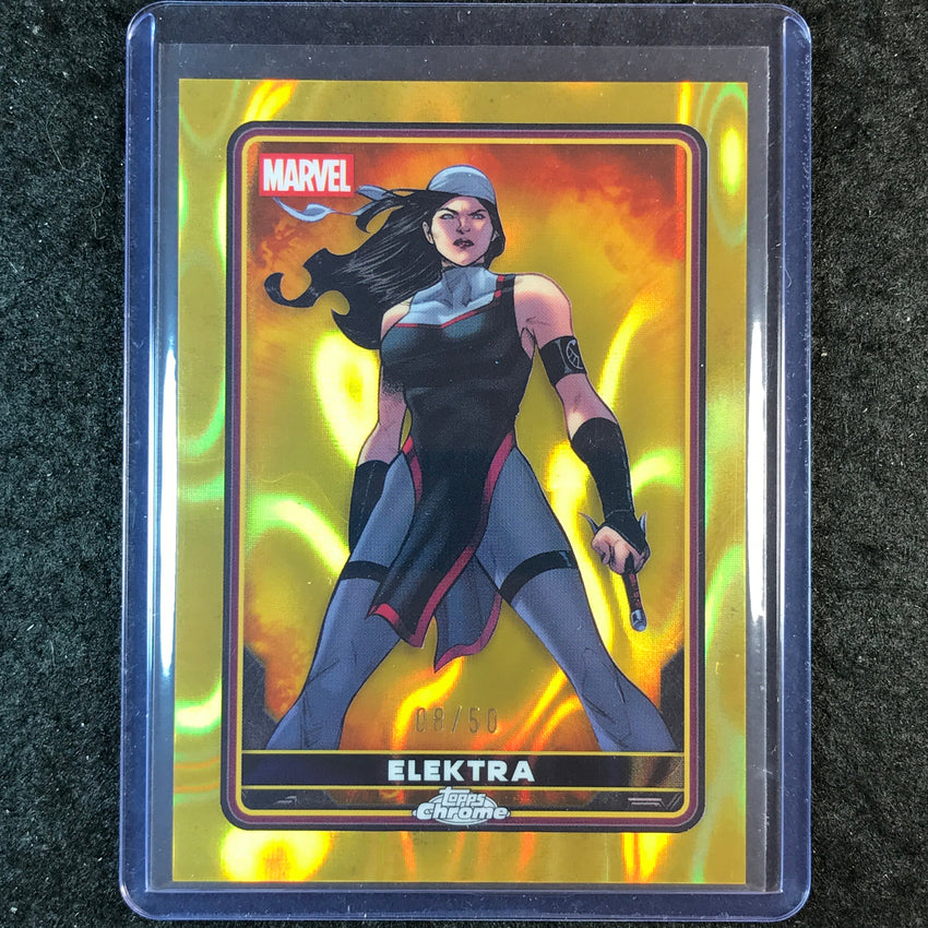 2025 Topps Chrome Deadpool ELEKTRA Comic Accurate Gold Lava 8/50 #17