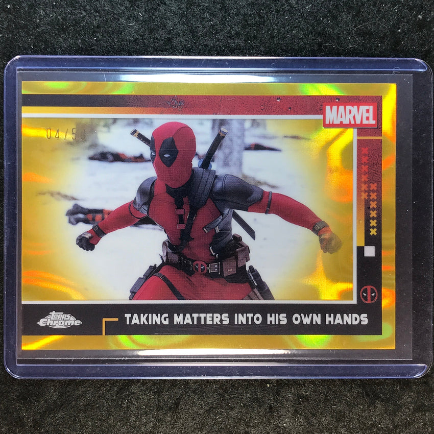 2025 Topps Chrome Deadpool TAKING MATTERS INTO HIS OWN HANDS Gold Lava 4/50 #53