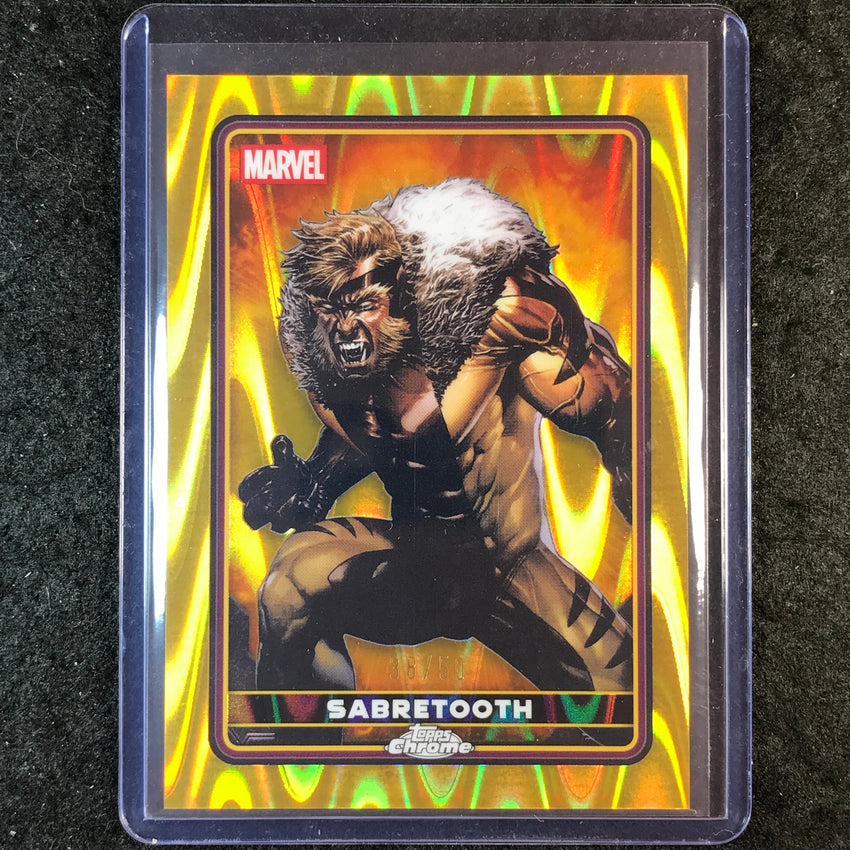 2025 Topps Chrome Deadpool SABRETOOTH Comic Accurate Gold RayWave 38/50 #7