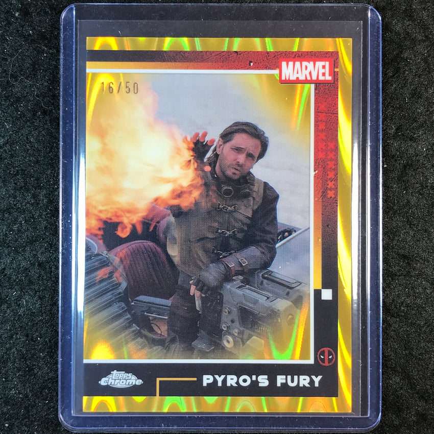 2025 Topps Chrome Deadpool PYRO'S FURY Gold RayWave 16/50 #68