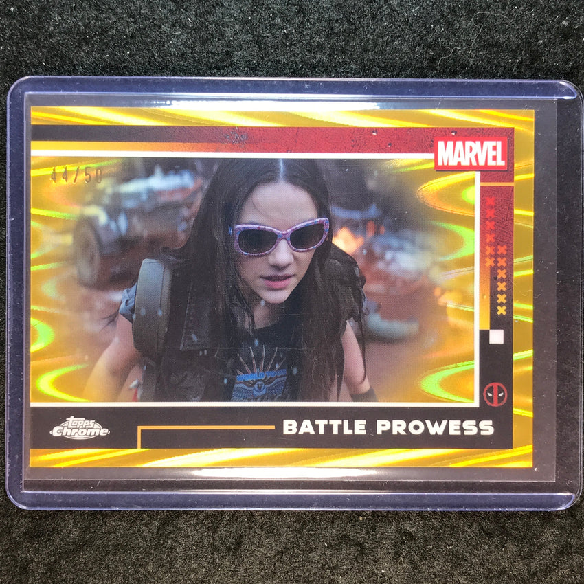 2025 Topps Chrome Deadpool BATTLE PROWESS Gold RayWave 44/50 #82