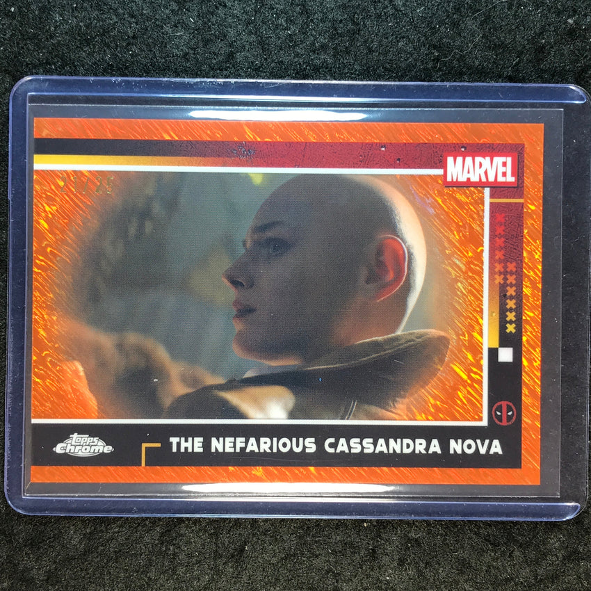 2025 Topps Chrome Deadpool THE NEFARIOUS CASSANDRA NOVA Orange Shimmer 21/25 #71