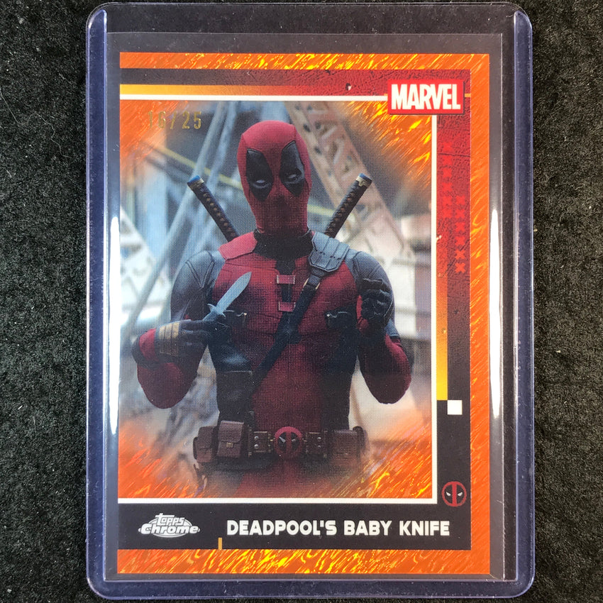 2025 Topps Chrome Deadpool DEADPOOL'S BABY KNIFE Orange Shimmer 16/25 #72