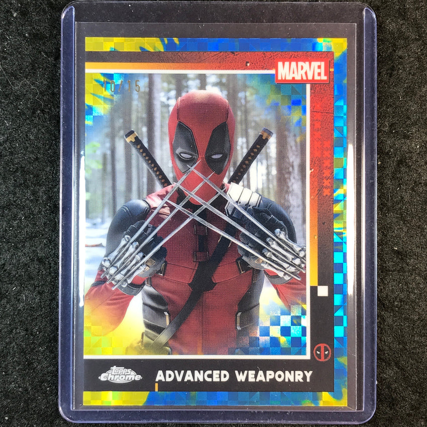 2025 Topps Chrome Deadpool ADVANCED WEAPONRY Yellow Blue X-Fractor 10/15 #54
