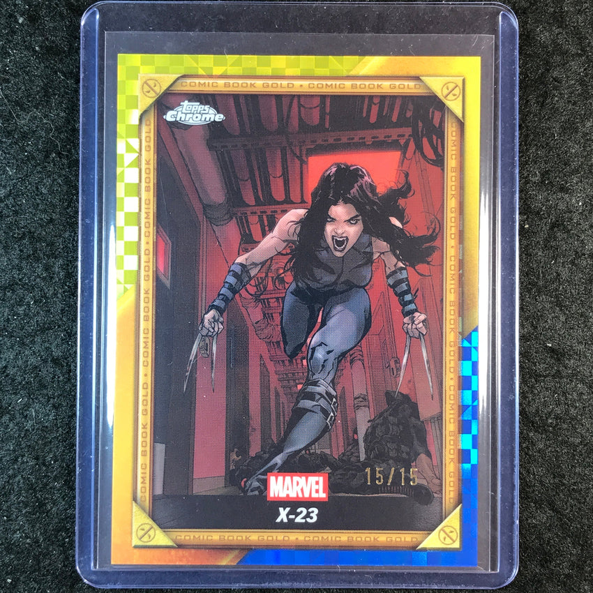 2025 Topps Chrome Deadpool X-23 Comic Book Gold Yellow Blue X-Fractor 15/15 #1