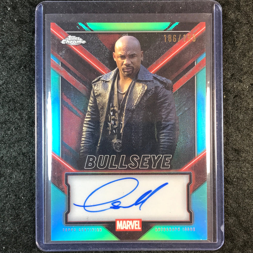 2025 Topps Chrome Deadpool CURTIS SMALL AS BULLSEYE Chrome Auto Aqua 186/199