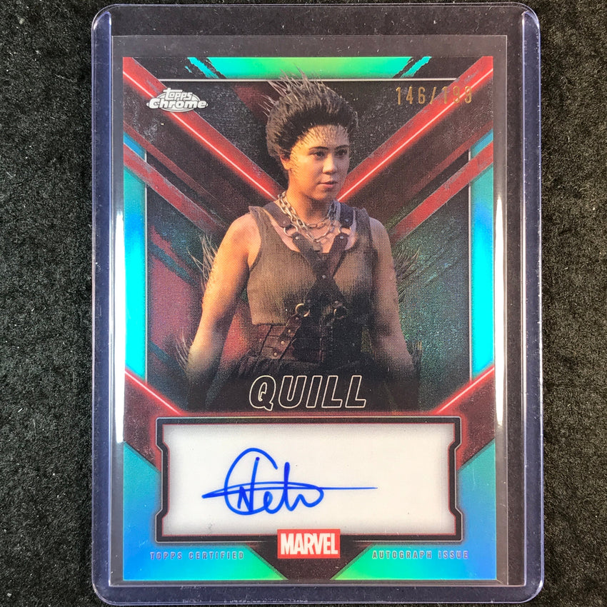 2025 Topps Chrome Deadpool NILLY CETIN AS QUILL Chrome Auto Aqua 146/199