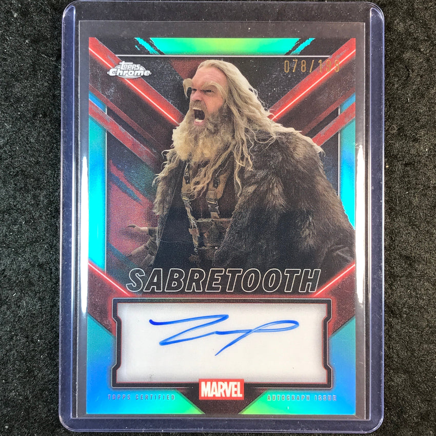 2025 Topps Chrome Deadpool TYLER MANE AS SABRETOOTH Chrome Auto Aqua 78/199