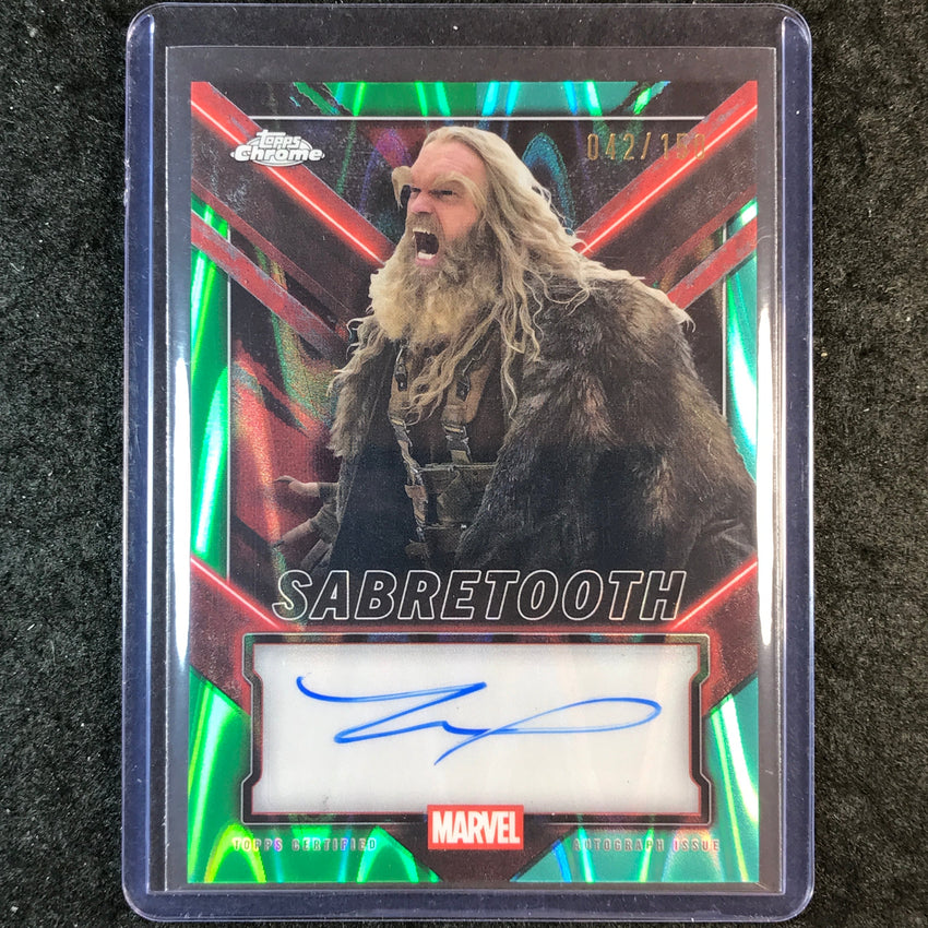 2025 Topps Chrome Deadpool TYLER MANE SABRETOOTH Chrome Auto Green Aqua 42/150