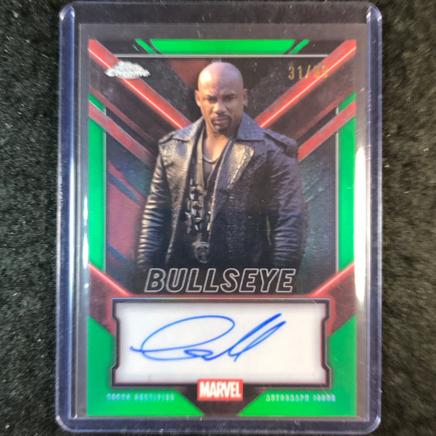2025 Topps Chrome Deadpool CURTIS SMALL AS BULLSEYE Chrome Auto Green 31/99