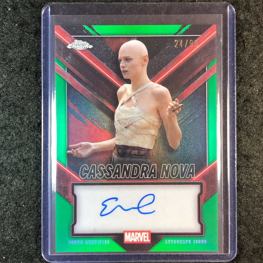 2025 Topps Chrome Deadpool EMMA CORRIN AS CASSANDRA NOVA Chrome Auto Green 24/99