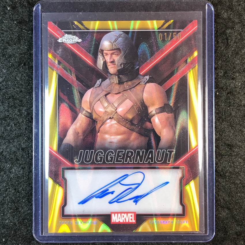 2025 Topps Chrome Deadpool AARON W. REED AS JUGGERNAUT Chrome Auto Gold 1/50