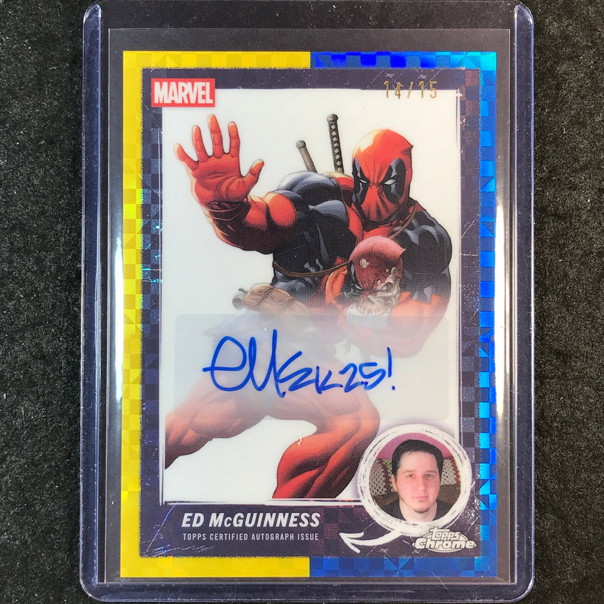 2025 Topps Chrome Deadpool ED MCGUINNESS Comic Artist Auto Yellow Blue 14/15