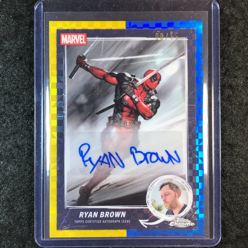2025 Topps Chrome Deadpool RYAN BROWN Comic Book Artist Auto Yellow Blue 8/15