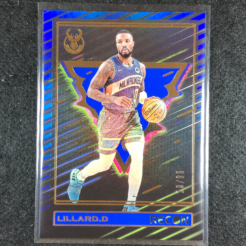 2023-24 Recon DAMIAN LILLARD Base Blue Holo 18/99 No. 143