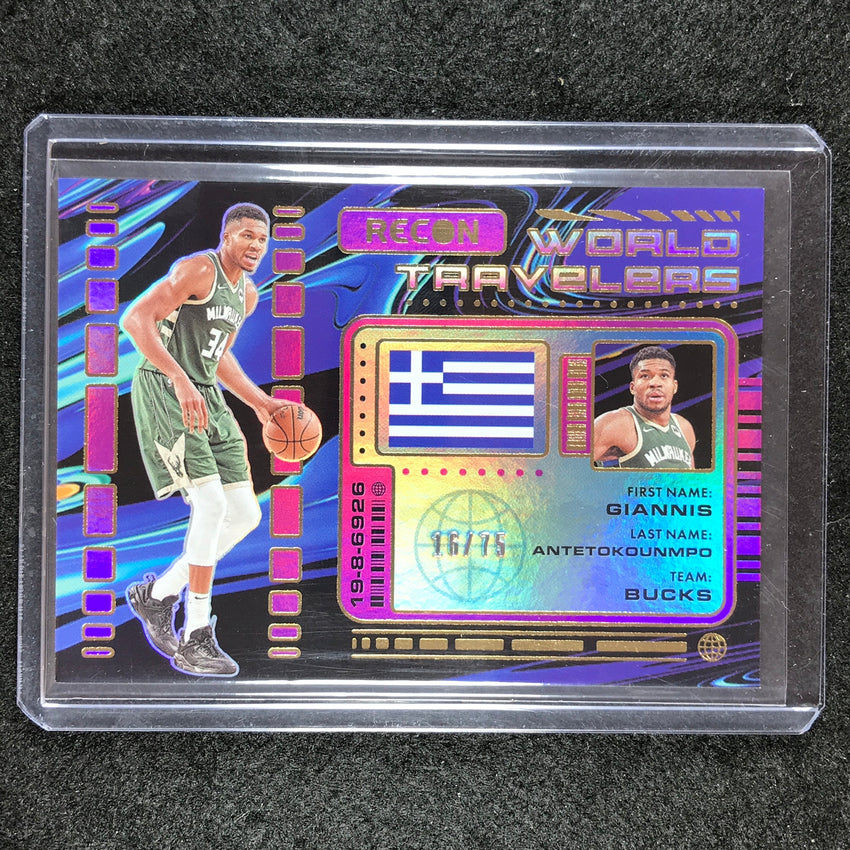 2023-24 Recon GIANNIS ANTETOKOUNMPO World Travelers Purple 16/75