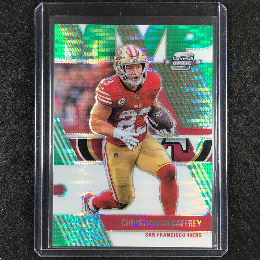 2024 Contenders Optic Football CHRISTIAN MCCAFFREY MVP Green Pulsar 6/30