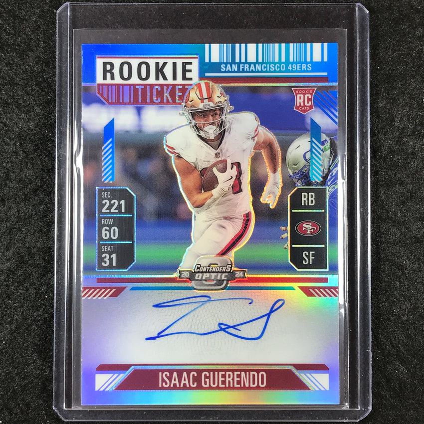 2024 Contenders Optic Football ISAAC GUERENDO RPS Rookie Ticket Auto Teal 93/99