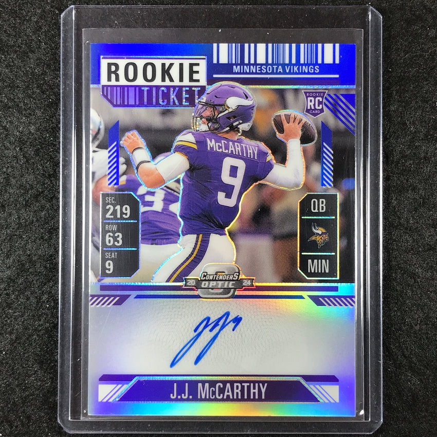 2024 Contenders Optic Football J.J. MCCARTHY RPS Rookie Ticket Auto Blue 2/75