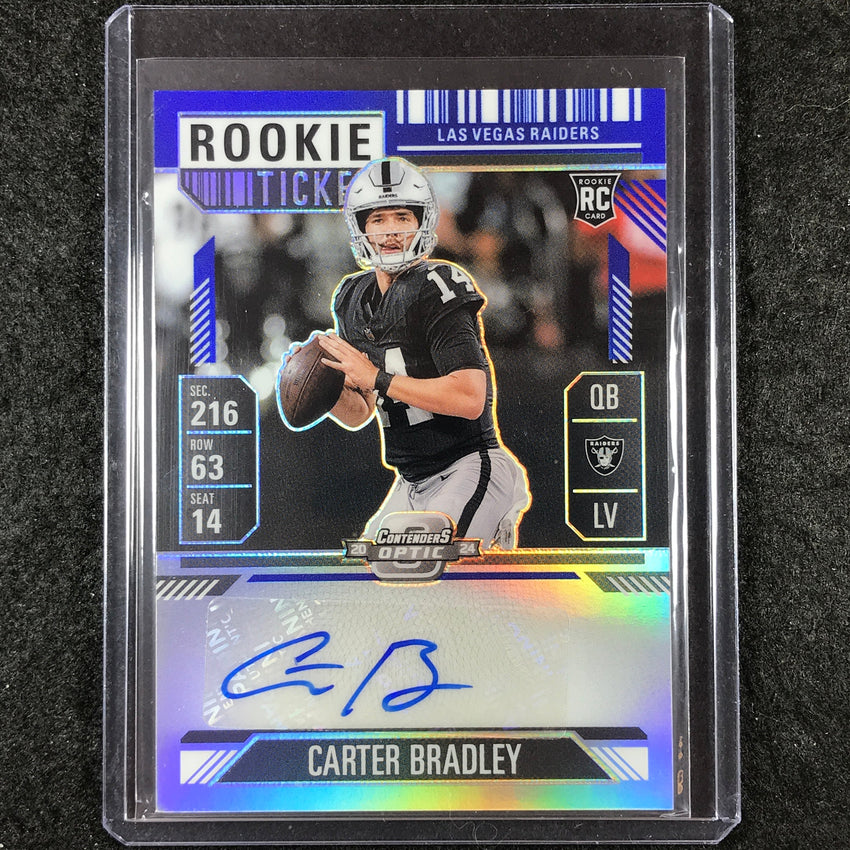 2024 Contenders Optic Football CARTER BRADLEY Rookie Ticket Auto Blue 28/75 #186