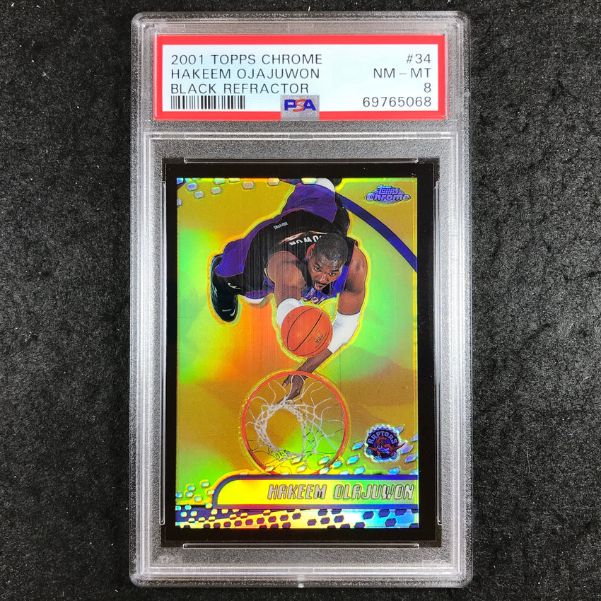 2001 Topps Chrome HAKEEM OLAJUWON Black Refractor 20/50 #34 PSA 8 (068)