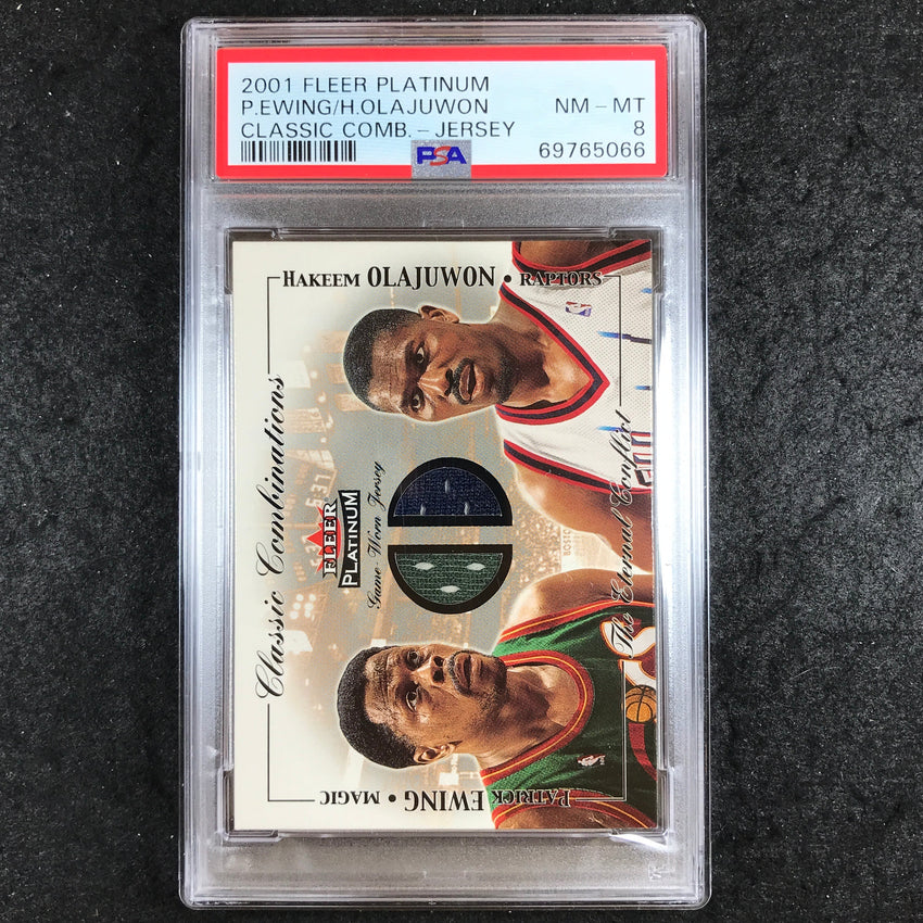 2001 Fleer Premium EWING OLAJUWON Classic Combinations Jersey 77/100 PSA 8 (066)