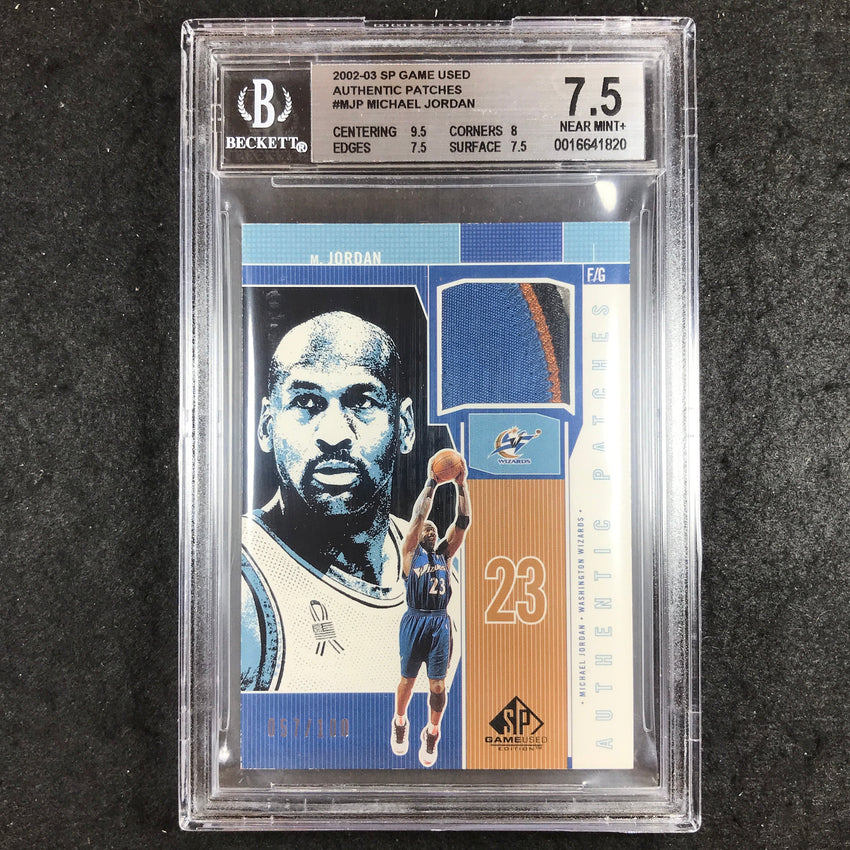 2002-03 SP Game Used MICHAEL JORDAN Authentic Patches 57/100 #MJP BGS 7.5 (820)