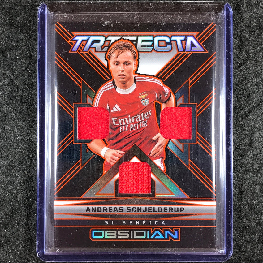 2025-26 Obsidian ANDREAS SCHJELDERUP Trifecta Materials Jersey Orange 48/75