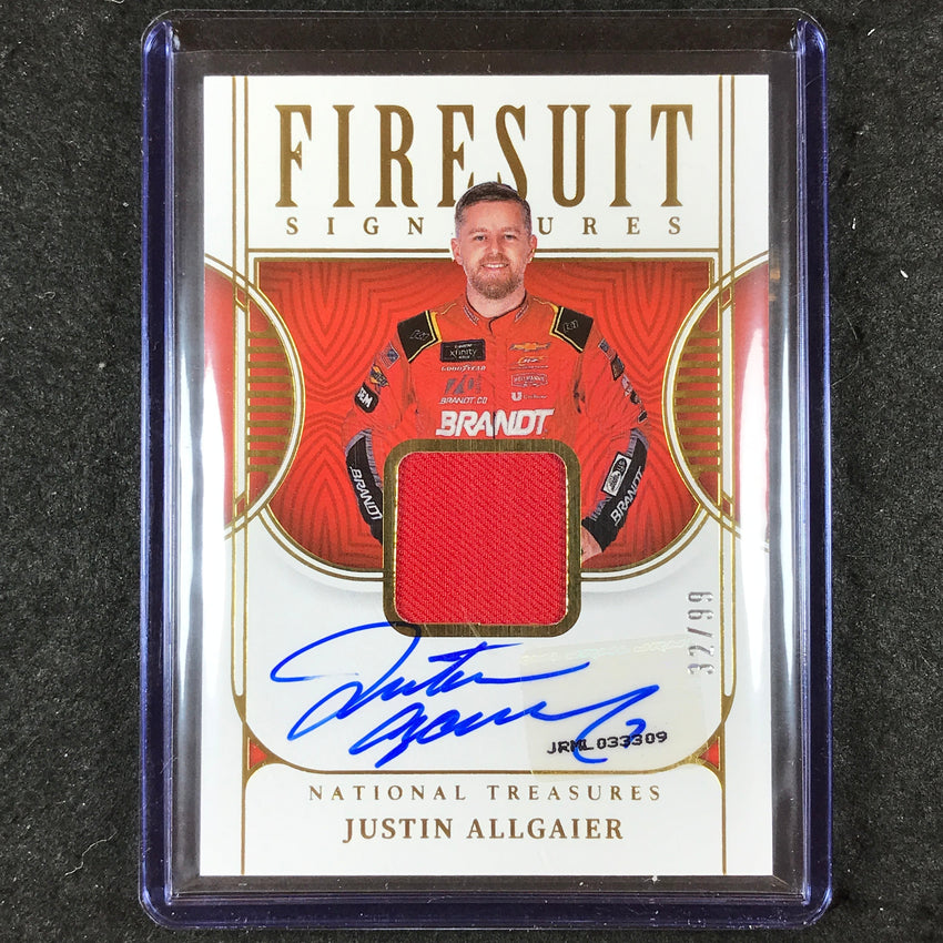 2023 National Treasures JUSTIN ALLGAIER Firestuit Signatures Relic Auto 32/99