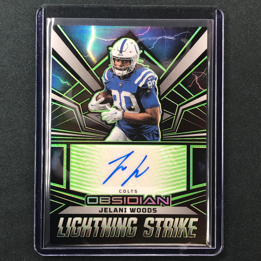 2023 Obsidian Football JELANI WOODS Lightning Strike Auto Green Etch 4/25
