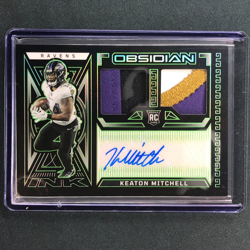 2023 Obsidian Football KEATON MITCHELL Rookie Jersey Ink Patch Auto Green 2/25