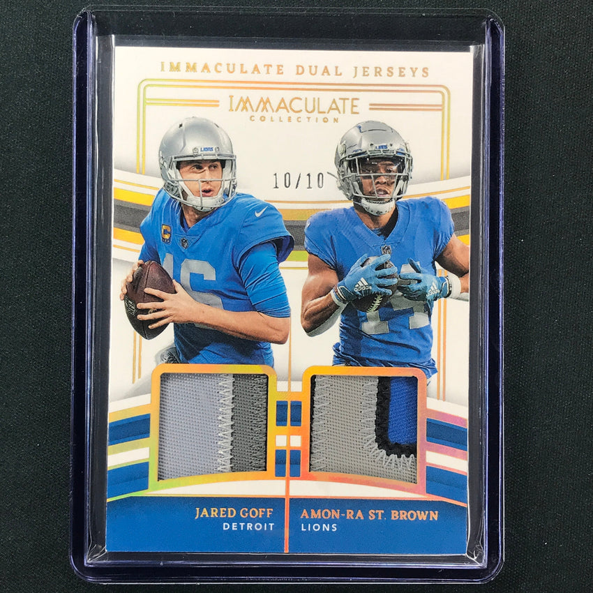 2023 Immaculate Football GOFF ST. BROWN Immaculate Dual Patch Gold 10/10
