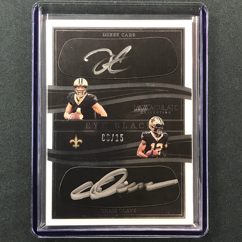 2023 Immaculate Football DEREK CARR CHRIS OLAVE Eye Black Dual Auto 6/15